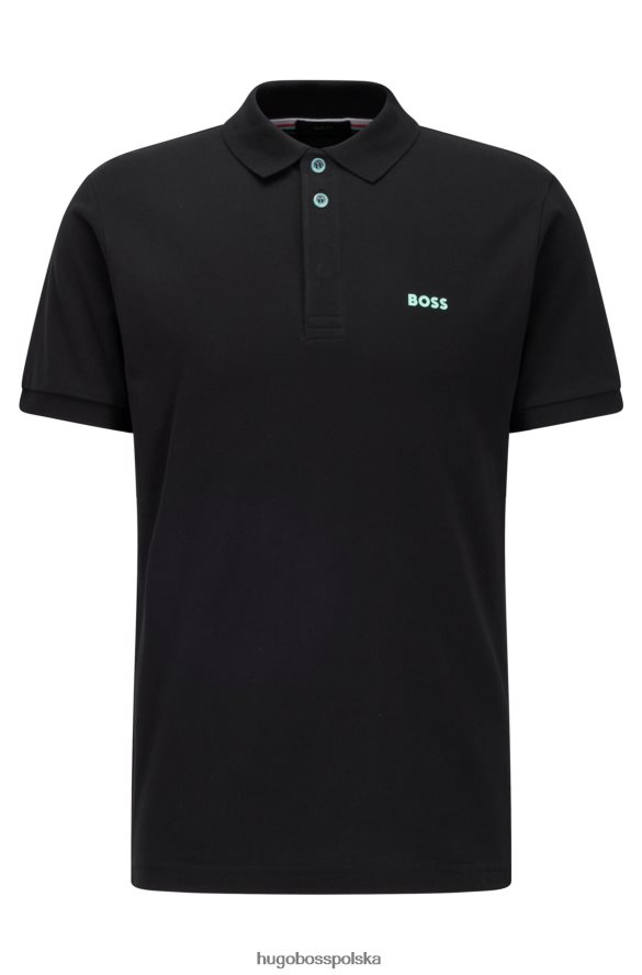 Hugo Boss koszulka polo slim-fit z bawełnianą piką i wstawkami w paski, hugo czarna czarny R0X0H61505