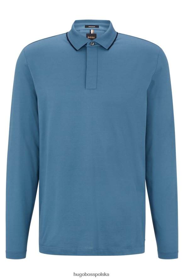 Hugo Boss koszulka polo z merceryzowanej bawełny i żakardu ze strukturalnym kołnierzem w kolorze niebieskim hugo niebieski R0X0H64621