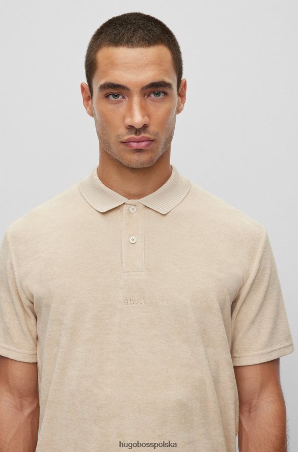 Hugo Boss koszulka polo z mieszanki bawełny z haftowanym logo w kolorze beżowym hugo beżowy R0X0H63643