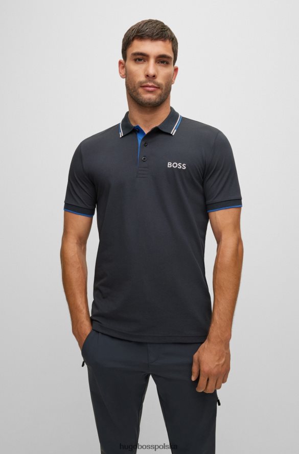Hugo Boss koszulka polo z mieszanki bawełny z kontrastowymi logo, ciemnoniebieska hugo ciemny niebieski R0X0H63166