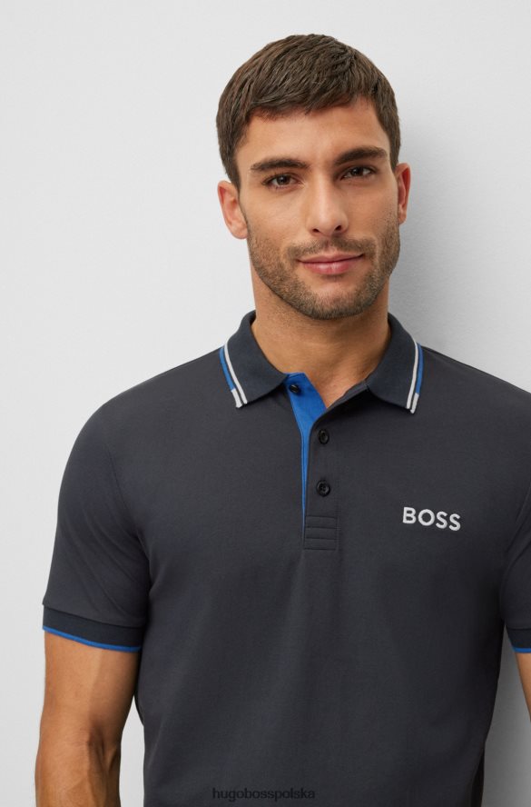 Hugo Boss koszulka polo z mieszanki bawełny z kontrastowymi logo, ciemnoniebieska hugo ciemny niebieski R0X0H63166