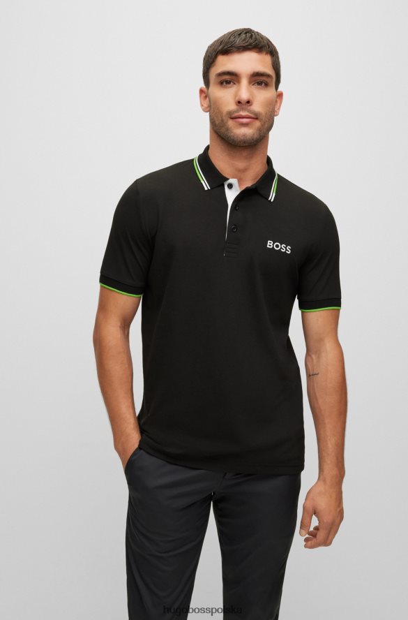 Hugo Boss koszulka polo z mieszanki bawełny z kontrastowymi logo hugo w kolorze czarnym czarny R0X0H63168