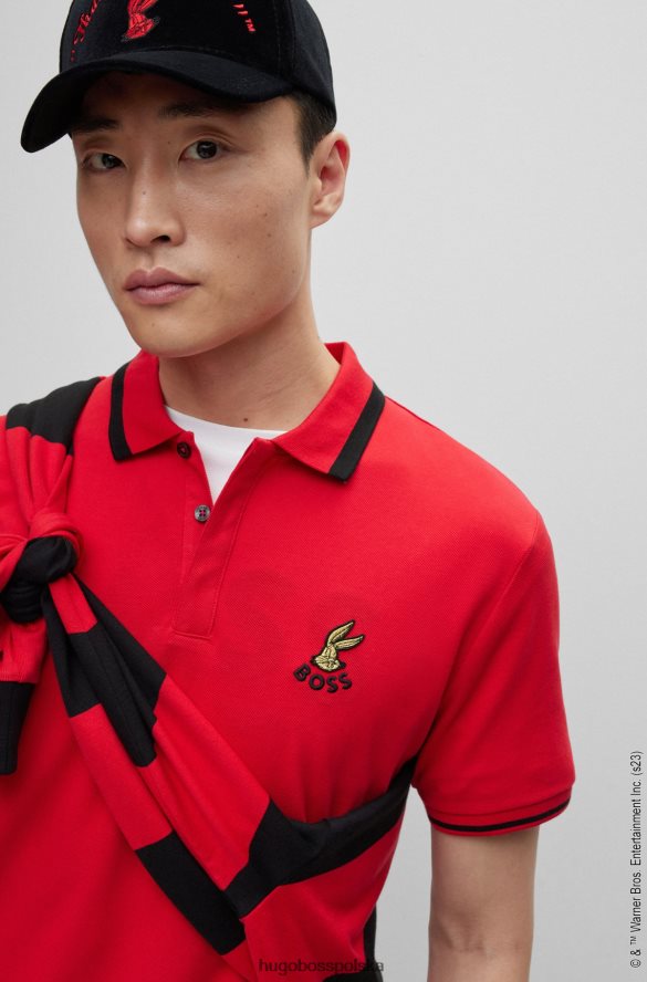 Hugo Boss looney tunes x koszulka polo z bawełnianej piki czerwony R0X0H64258