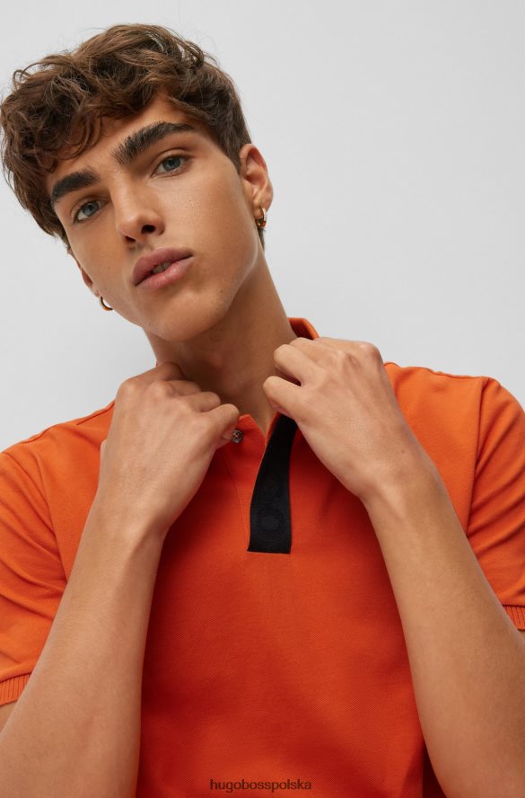 Hugo Boss pomarańczowa koszulka polo hugo z bawełny piqu¦ z plisą z logo Pomarańczowy R0X0H63276