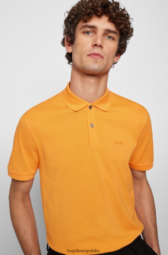 Hugo Boss pomarańczowa koszulka polo z bawełny organicznej z haftowanym logo hugo Pomarańczowy R0X0H61178