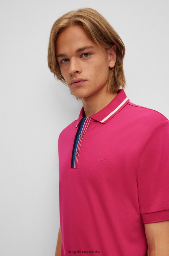 Hugo Boss różowa, bawełniana koszulka polo typu interlock z gumowanym logo hugo różowy R0X0H62112