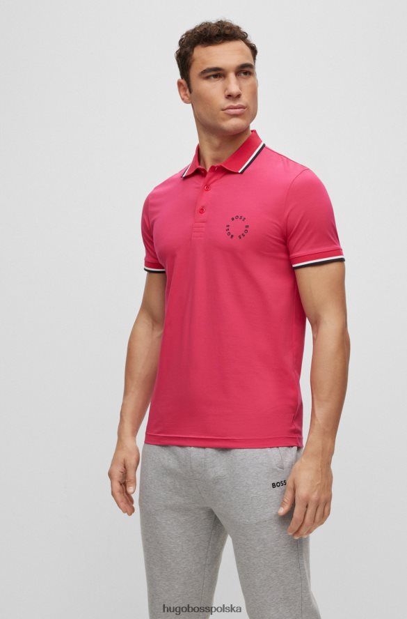 Hugo Boss różowa koszulka polo o dopasowanym kroju Hugo z elastycznej bawełny i okrągłym brandingiem różowy R0X0H63923