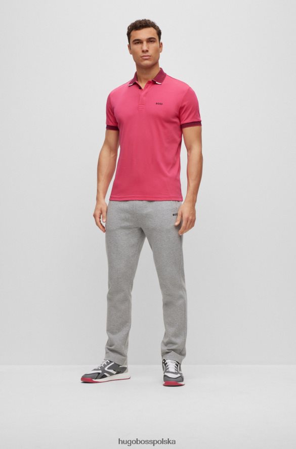 Hugo Boss różowa koszulka polo z bawełny interlock, ze strukturalnym kołnierzem i logo hugo różowy R0X0H62261