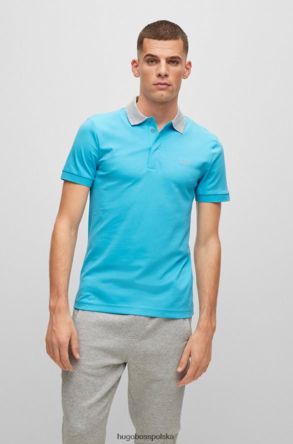 Hugo Boss turkusowa koszulka polo z bawełny interlock, slim-fit, z haftowanym logo hugo turkus R0X0H63268