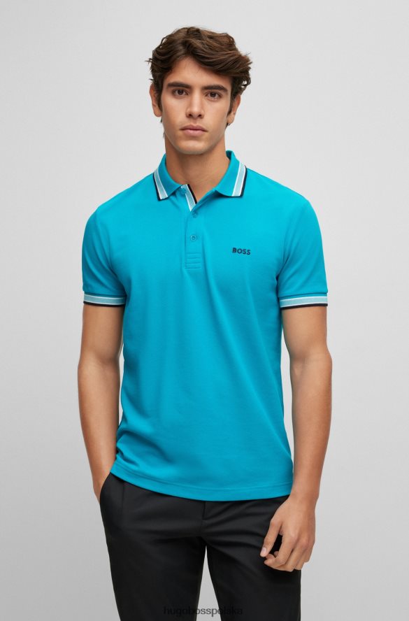 Hugo Boss turkusowa koszulka polo z organicznej bawełny z zakrzywionym logo hugo turkus R0X0H61212