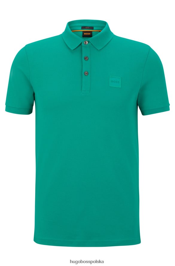 Hugo Boss zielona, ​​dopasowana koszulka polo z elastycznej bawełny, z naszywką z logo hugo zielony R0X0H61621
