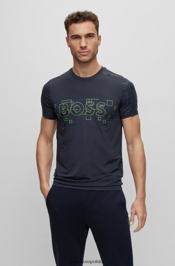 Hugo Boss Aktywna, rozciągliwa koszulka o dopasowanym kroju z efektami blasku, hugo ciemnoniebieska ciemny niebieski R0X0H61375
