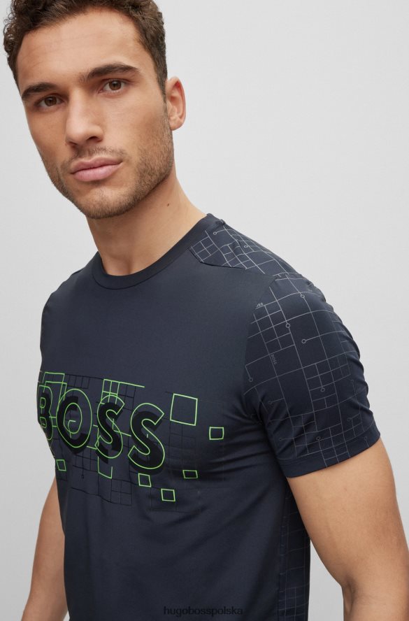 Hugo Boss Aktywna, rozciągliwa koszulka o dopasowanym kroju z efektami blasku, hugo ciemnoniebieska ciemny niebieski R0X0H61375