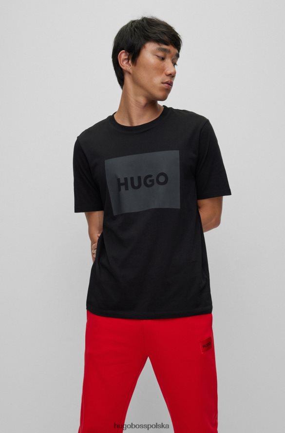 Hugo Boss Bawełniana koszulka hugo z czerwoną metką z logo i czarną czarny R0X0H63135