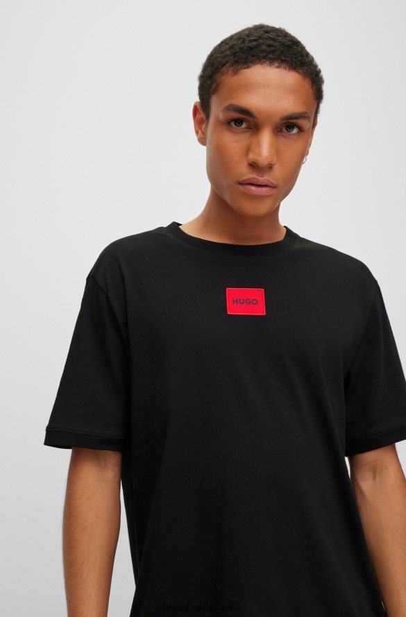 Hugo Boss Bawełniana koszulka o regularnym kroju z czerwoną metką z logo Hugo Black czarny R0X0H63558