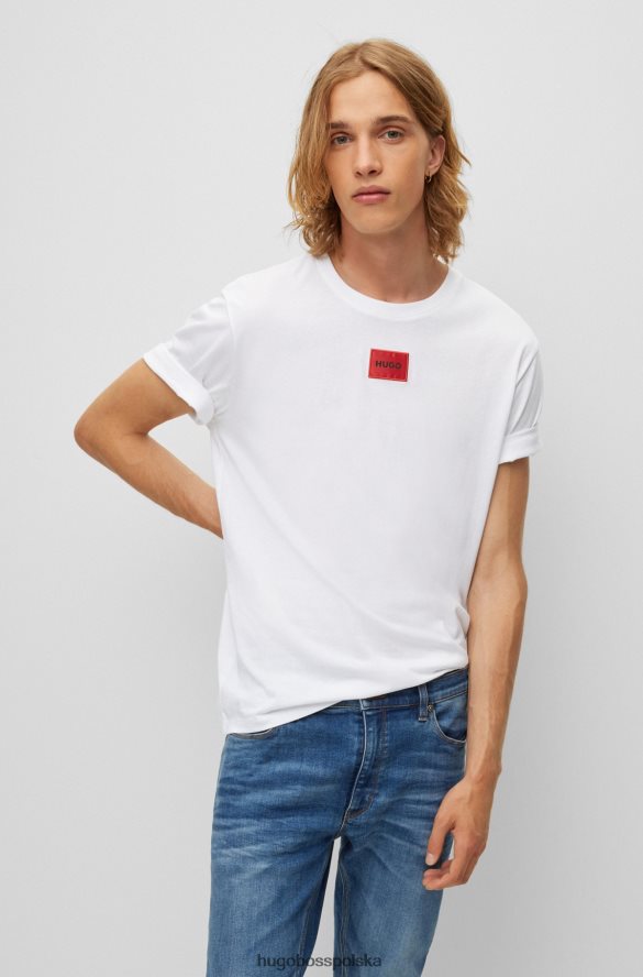 Hugo Boss Biała, bawełniana koszulka hugo o regularnym kroju z czerwoną metką z logo biały R0X0H63555