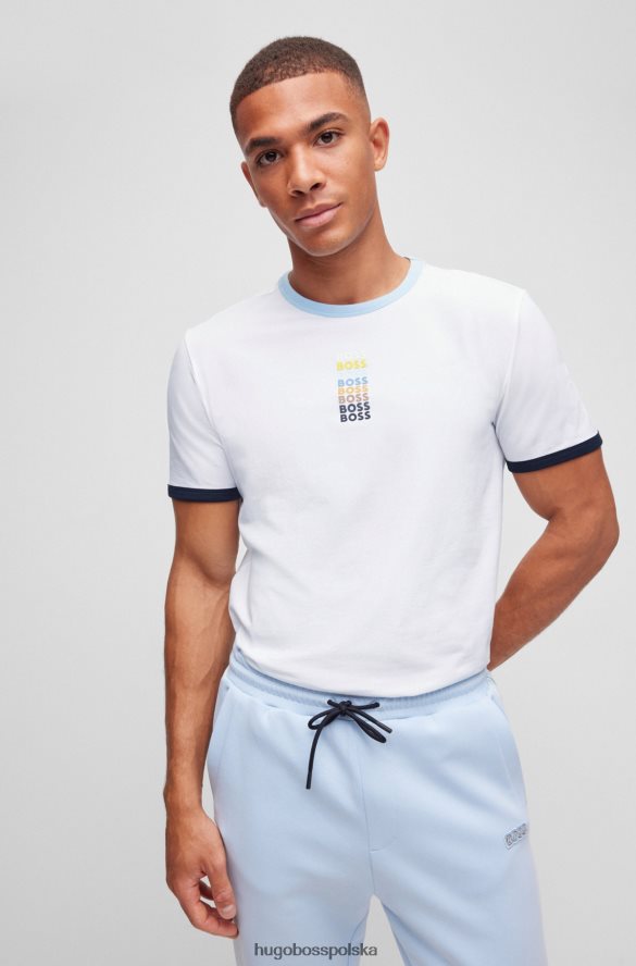 Hugo Boss Biała koszulka Hugo z elastycznej bawełny z powtarzającymi się logo biały R0X0H62814