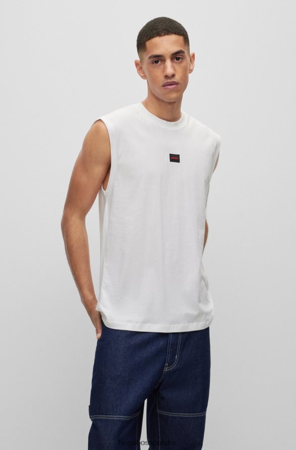 Hugo Boss Biała koszulka bez rękawów hugo z bawełnianego dżerseju z metką z logo biały R0X0H64388