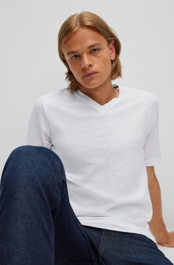 Hugo Boss Biała koszulka hugo o regularnym kroju z merceryzowanej bawełny i dekoltem w kształcie litery V biały R0X0H63215