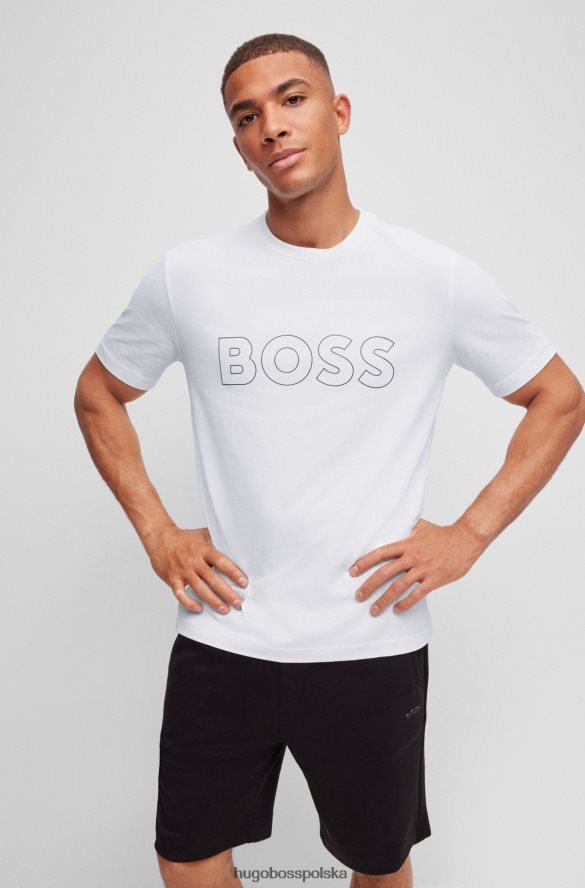 Hugo Boss Biała koszulka hugo z elastycznej bawełny z zarysowanym logo biały R0X0H64120