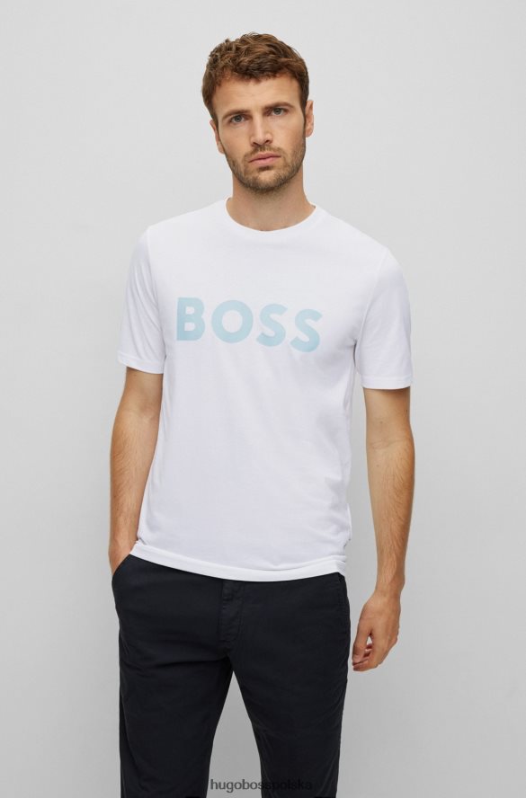 Hugo Boss Biała koszulka hugo z mieszanki bawełny z graficznym nadrukiem z logo biały R0X0H62116