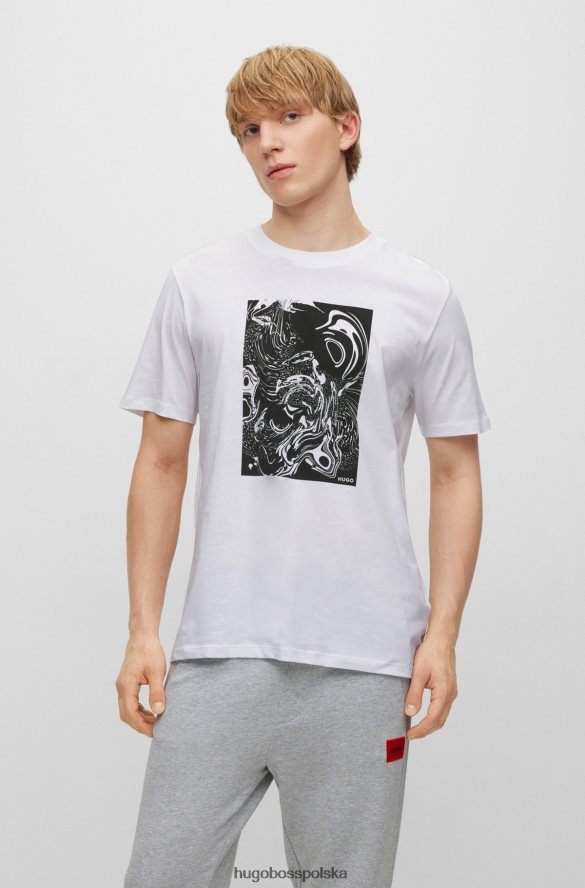 Hugo Boss Biała koszulka z bawełnianego jerseyu hugo z abstrakcyjną grafiką i logo biały R0X0H62387