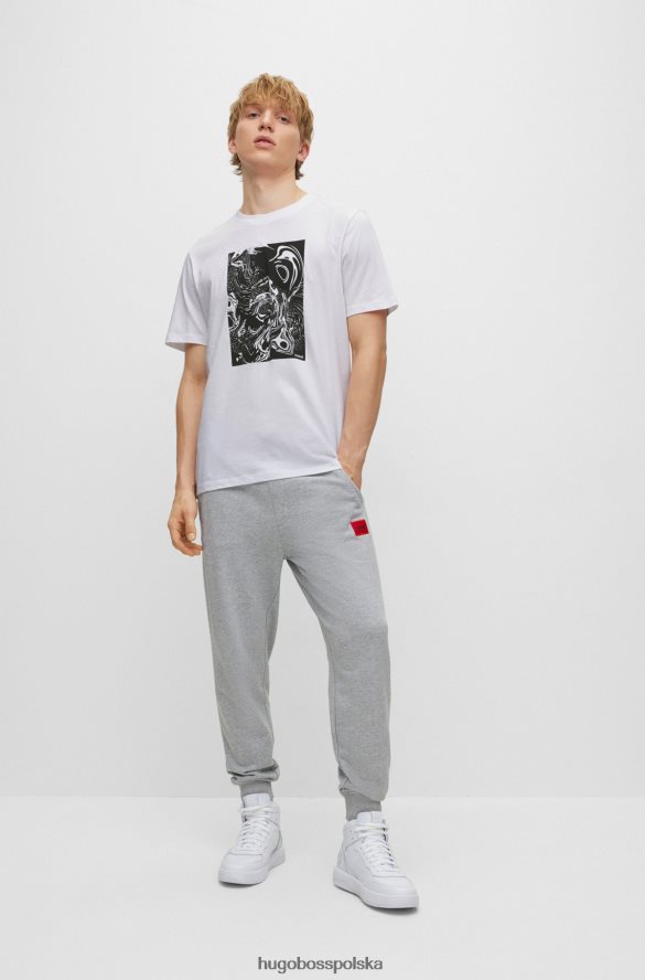 Hugo Boss Biała koszulka z bawełnianego jerseyu hugo z abstrakcyjną grafiką i logo biały R0X0H62387