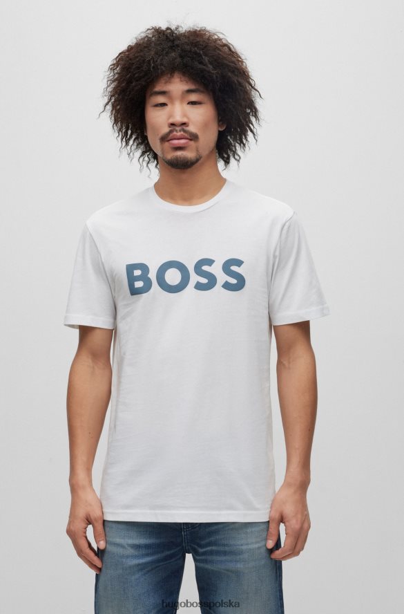 Hugo Boss Biała koszulka z bawełnianego jerseyu hugo z gumowanym nadrukiem logo biały R0X0H61110