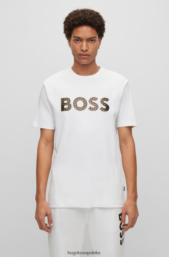 Hugo Boss Biały t-shirt hugo z logo i monogramami, wykonany z bawełny interlock biały R0X0H62998