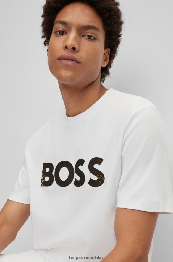 Hugo Boss Biały t-shirt hugo z logo i monogramami, wykonany z bawełny interlock biały R0X0H62998