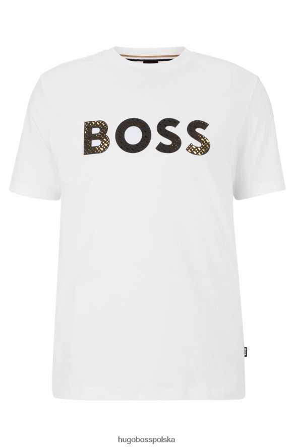 Hugo Boss Biały t-shirt hugo z logo i monogramami, wykonany z bawełny interlock biały R0X0H62998
