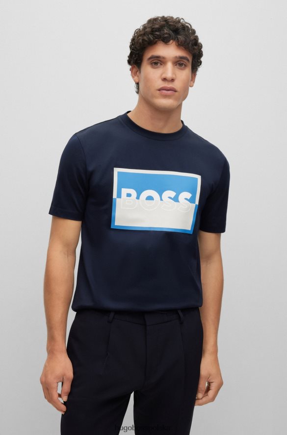 Hugo Boss Ciemnoniebieska koszulka Hugo o dopasowanym kroju z merceryzowanej bawełny z rozciętym logo ciemny niebieski R0X0H63028