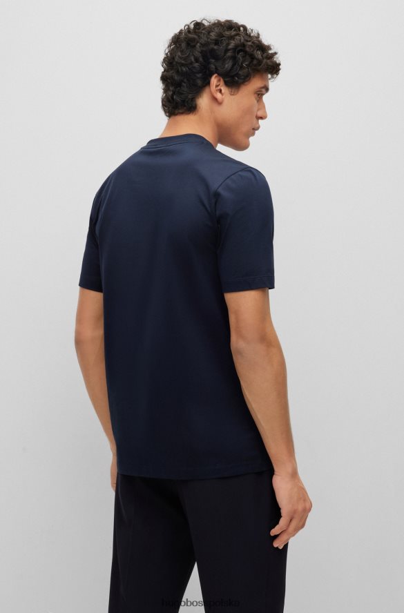 Hugo Boss Ciemnoniebieska koszulka Hugo o dopasowanym kroju z merceryzowanej bawełny z rozciętym logo ciemny niebieski R0X0H63028