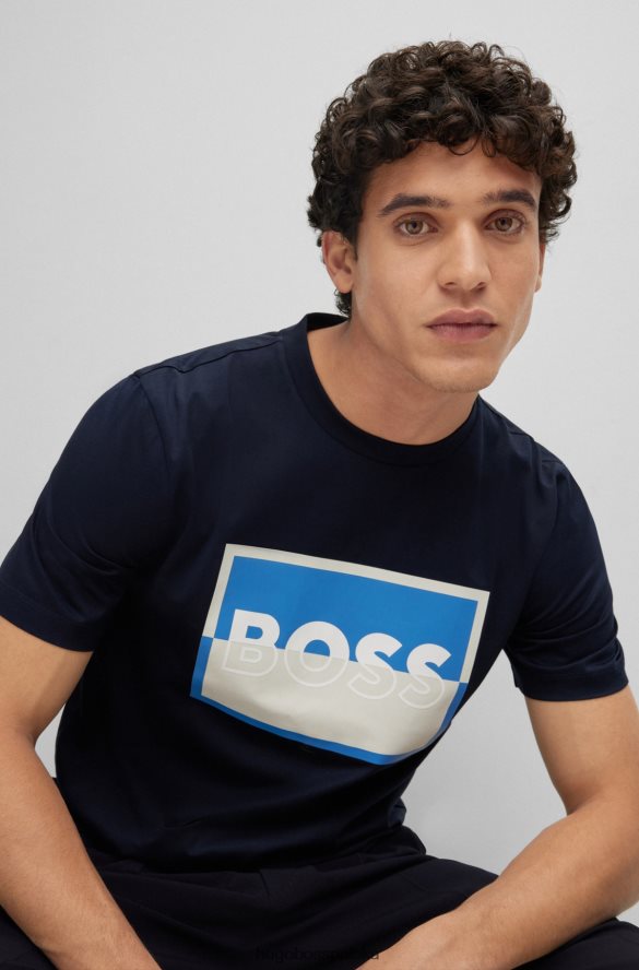 Hugo Boss Ciemnoniebieska koszulka Hugo o dopasowanym kroju z merceryzowanej bawełny z rozciętym logo ciemny niebieski R0X0H63028