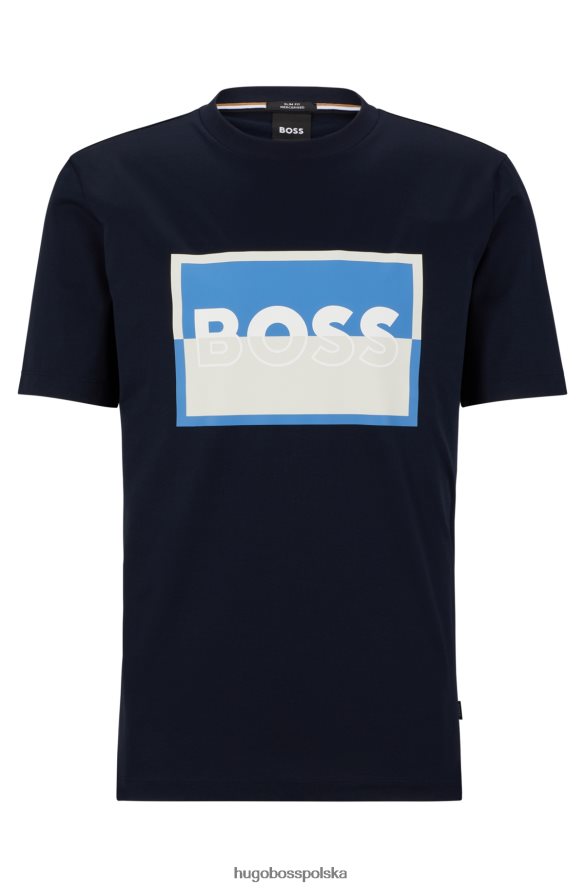 Hugo Boss Ciemnoniebieska koszulka Hugo o dopasowanym kroju z merceryzowanej bawełny z rozciętym logo ciemny niebieski R0X0H63028