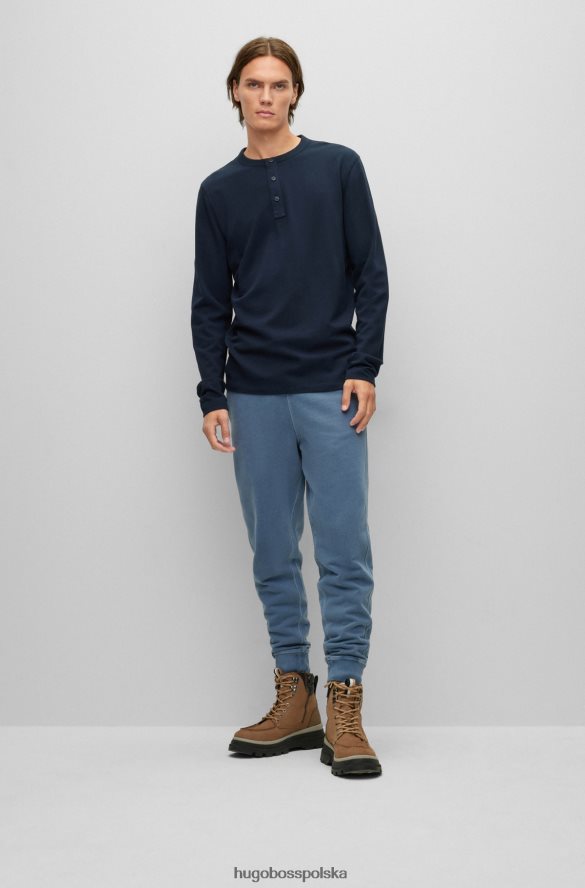 Hugo Boss Ciemnoniebieska koszulka hugo o regularnym kroju z bawełnianym dżersejem i dekoltem w kształcie henleya ciemny niebieski R0X0H62354