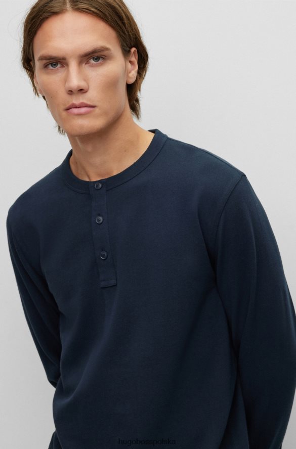 Hugo Boss Ciemnoniebieska koszulka hugo o regularnym kroju z bawełnianym dżersejem i dekoltem w kształcie henleya ciemny niebieski R0X0H62354