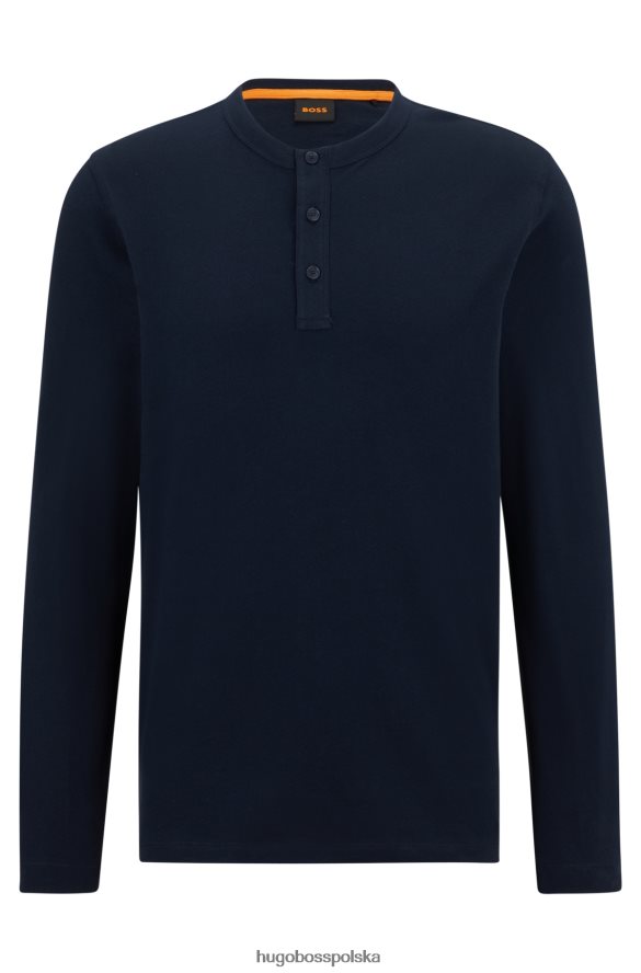 Hugo Boss Ciemnoniebieska koszulka hugo o regularnym kroju z bawełnianym dżersejem i dekoltem w kształcie henleya ciemny niebieski R0X0H62354