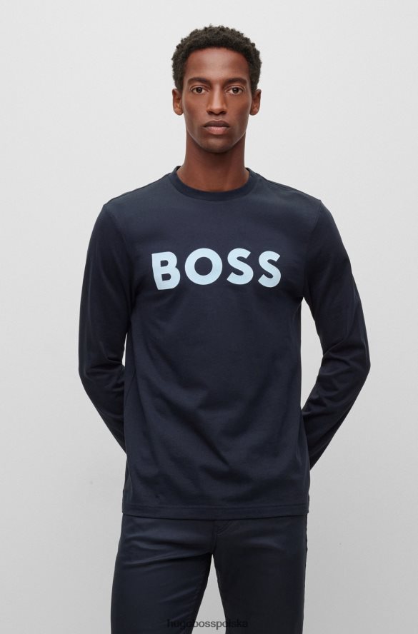 Hugo Boss Ciemnoniebieska koszulka hugo z długim rękawem i bawełnianym dżersejem z kontrastowym logo ciemny niebieski R0X0H61455