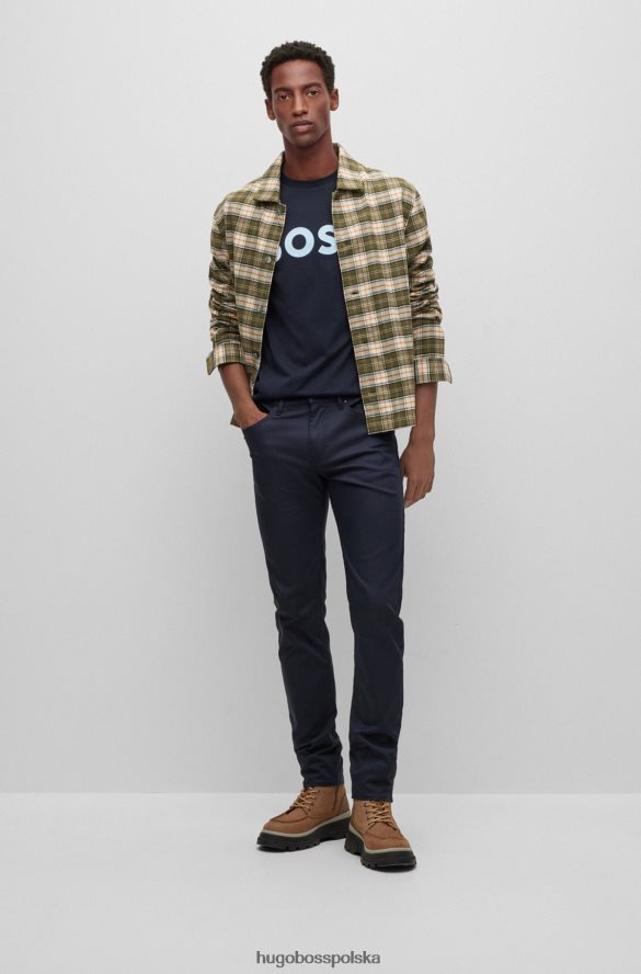 Hugo Boss Ciemnoniebieska koszulka hugo z długim rękawem i bawełnianym dżersejem z kontrastowym logo ciemny niebieski R0X0H61455