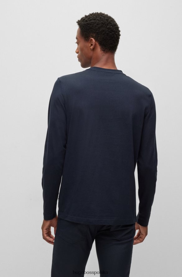 Hugo Boss Ciemnoniebieska koszulka hugo z długim rękawem i bawełnianym dżersejem z kontrastowym logo ciemny niebieski R0X0H61455