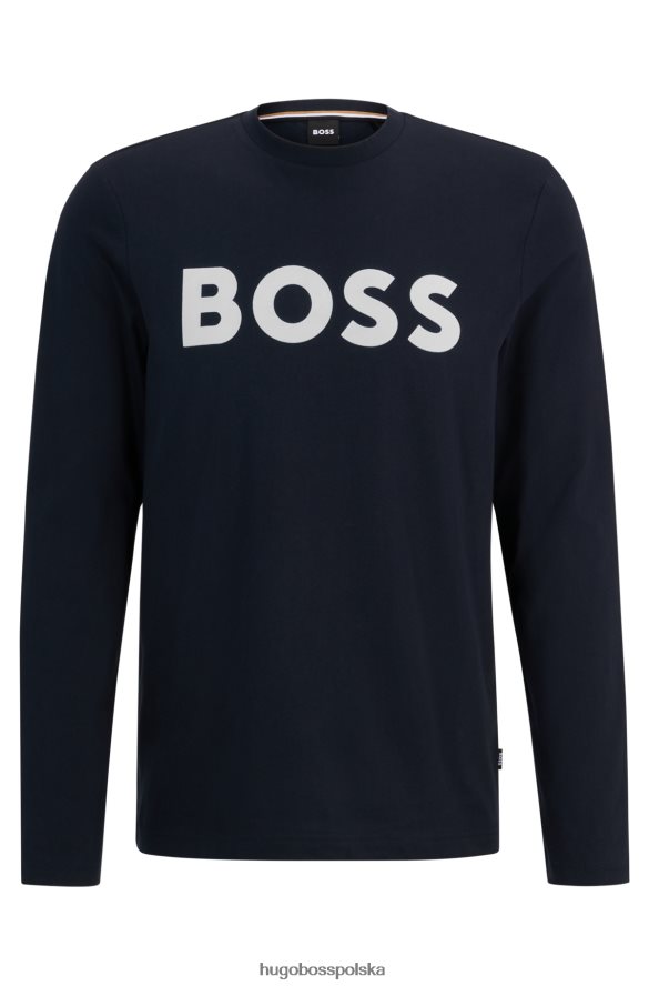 Hugo Boss Ciemnoniebieska koszulka hugo z długim rękawem i bawełnianym dżersejem z kontrastowym logo ciemny niebieski R0X0H61455