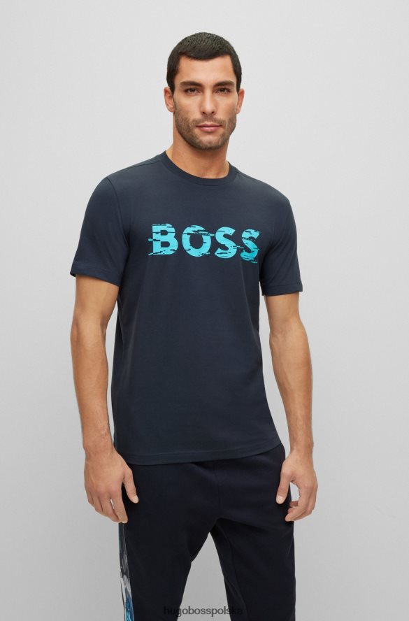 Hugo Boss Ciemnoniebieska koszulka hugo z elastycznej bawełny z graficznym nadrukiem logo ciemny niebieski R0X0H63415