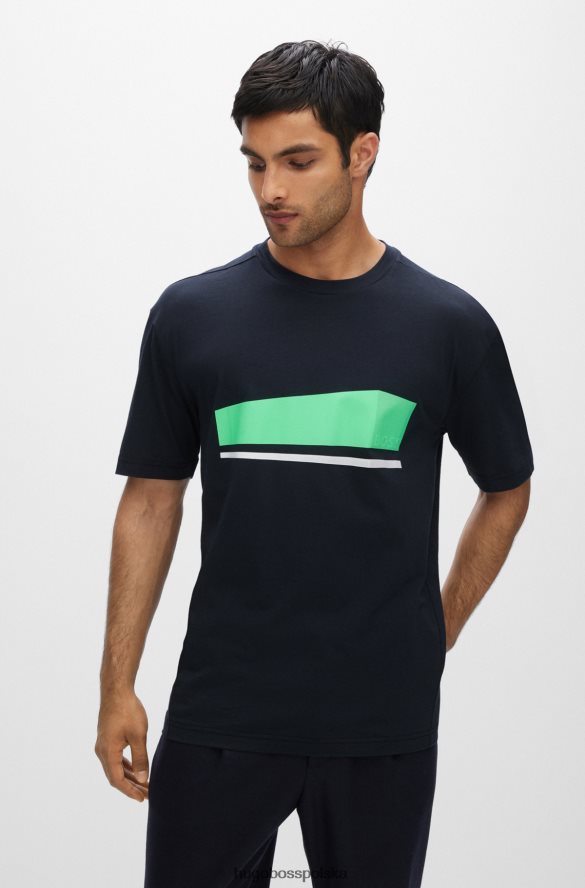 Hugo Boss Ciemnoniebieska koszulka o swobodnym kroju hugo z bawełny organicznej z grafiką z logo ciemny niebieski R0X0H62623