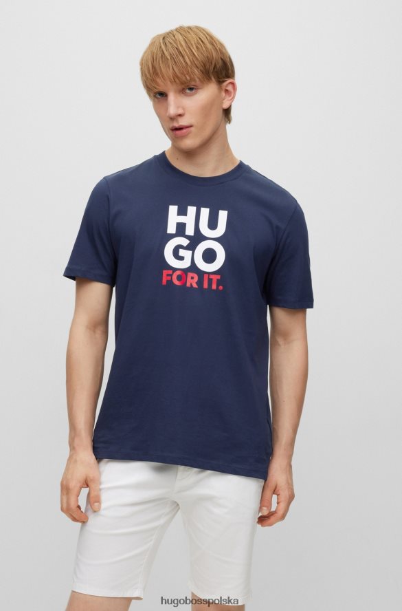 Hugo Boss Ciemnoniebieska koszulka z bawełnianego dżerseju hugo z nadrukiem logo i hasłem ciemny niebieski R0X0H63948