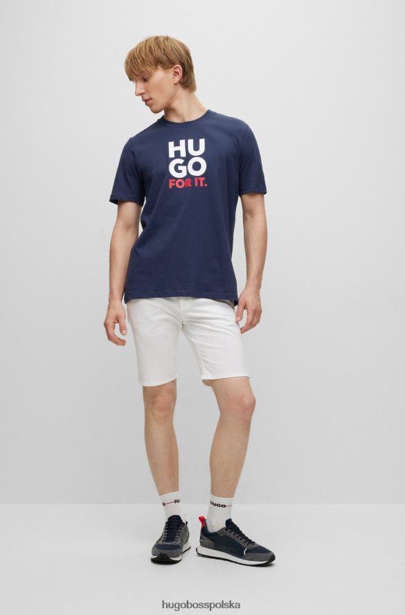 Hugo Boss Ciemnoniebieska koszulka z bawełnianego dżerseju hugo z nadrukiem logo i hasłem ciemny niebieski R0X0H63948