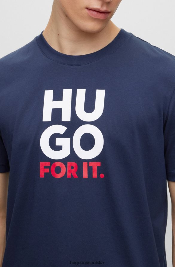 Hugo Boss Ciemnoniebieska koszulka z bawełnianego dżerseju hugo z nadrukiem logo i hasłem ciemny niebieski R0X0H63948