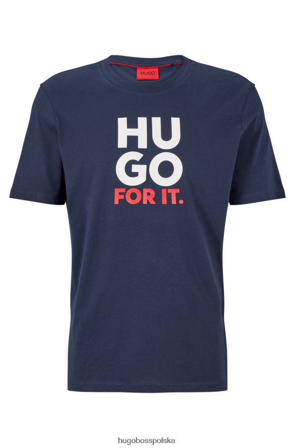 Hugo Boss Ciemnoniebieska koszulka z bawełnianego dżerseju hugo z nadrukiem logo i hasłem ciemny niebieski R0X0H63948