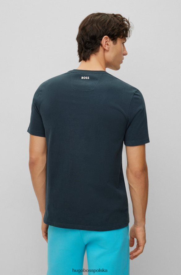 Hugo Boss Ciemnoniebieska koszulka z dżerseju hugo ze szczotkowanej bawełny z dynamicznym nadrukiem logo ciemny niebieski R0X0H62448