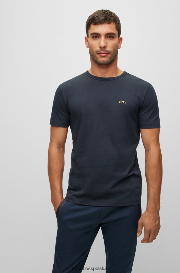 Hugo Boss Ciemnoniebieski t-shirt hugo z bawełny organicznej z zaokrąglonym logo i okrągłym dekoltem ciemny niebieski R0X0H61999